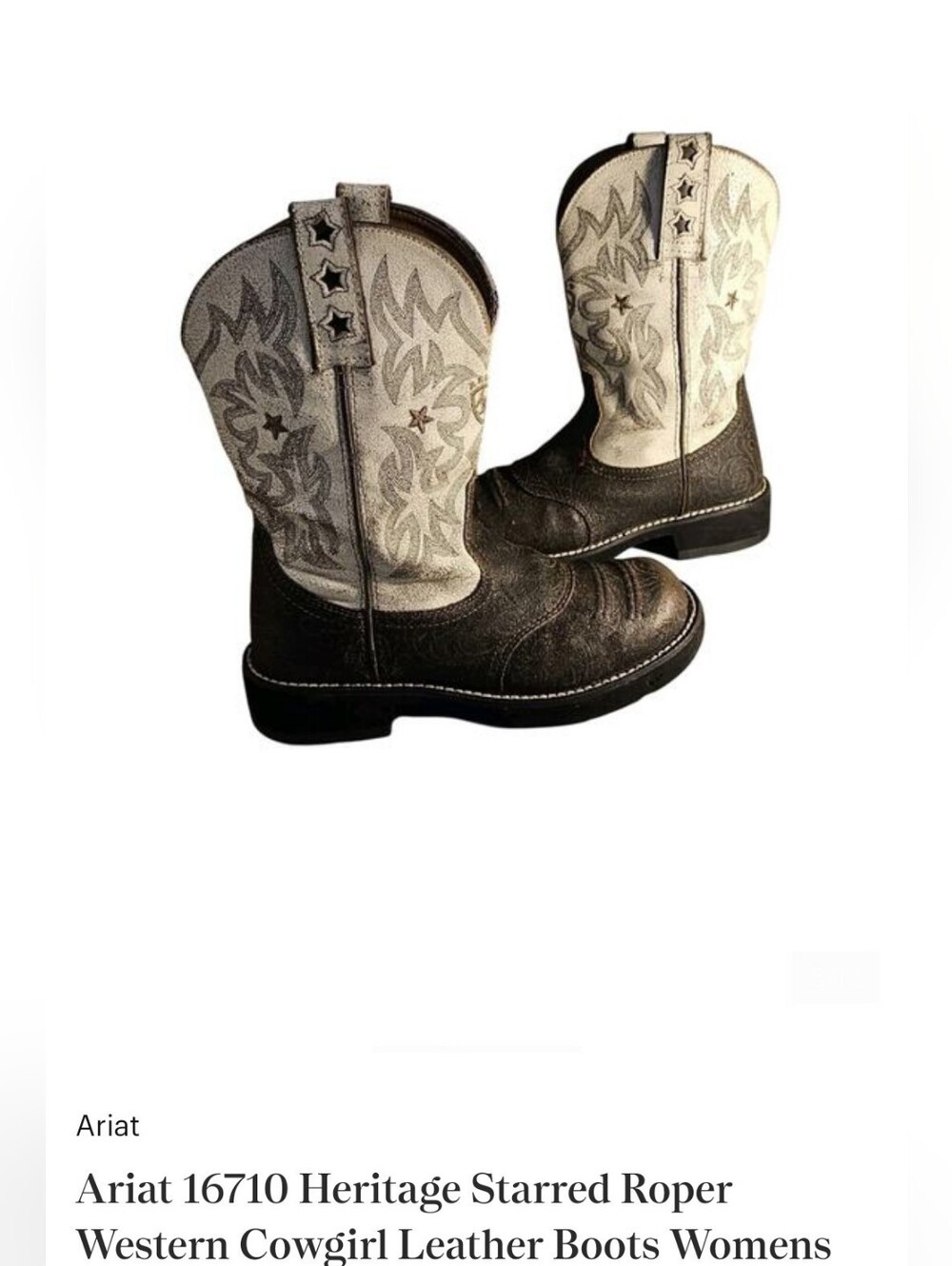 Ariat Two-Tone Brown and Cream Star Embroidered Roper Boots